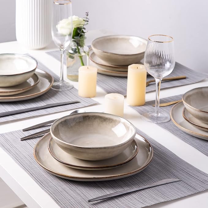 AmorArc Ceramic Plates Set of 6, 8.5 Inch Handmade Reactive Glaze Stoneware Plates set for Dessert, Salad, Appetizer, Dinner, Microwave & Dishwasher Safe, Scratch Resistant-Cappuccino