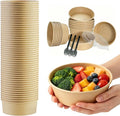 17 oz Disposable Kraft Paper Bowls with Lids and Sporks, 48 Sets Leak-Proof Meal Prep Containers for Hot & Cold Food, Soup, Salad, Snacks, Ice Cream, Desserts, Food Bowls