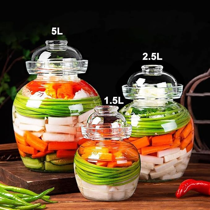 Glass Jar with Lid Pickle Jar, 1.5L Fermentation Jar Crock for Pickles Kimchi, Sauerkraut, Kombuch Vegetables Paocai Jar Pot, Thickning