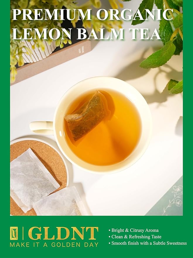 GLDNT Organic Lemon Balm Tea Bags, Natural Lemon Balm Herbal Tea, Lemony & Citrusy Flavor, Caffeine Free, 100 Count