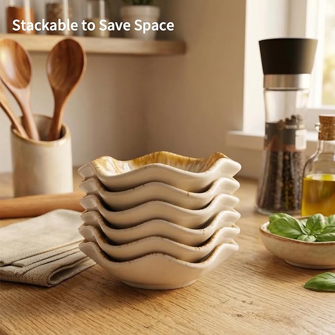 Set of 6 3.9 inch Ceramic Deep Soy Sauce Dipping Bowls Dishes,4 oz Small Sauce cups for Condiment Sushi Bowl, Mini Bowl for Side Dish, Ketchup,Soy Appetizer Plates (Sandy Beige)