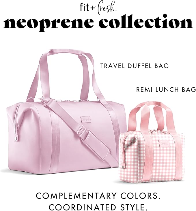 Fit & Fresh Remi Lunch Bag for Women Work – Neoprene Lunch Tote with Containers & Ice Pack, Reusable Meal Prep Lunch Box, Large Capacity, Machine Washable, Pink Gingham