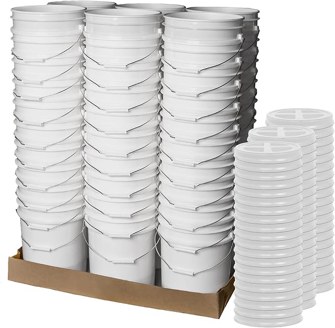 ePackageSupply 5 Gallon Bucket - Food Grade Bucket with Airtight Gamma Seal Screw-On Lid, BPA-Free, Heavy-Duty 90 Mil HDPE Plastic, Bulk Storage, Durable Container, Made in USA, White/White, 60 Packs
