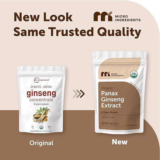 Micro Ingredients Maximum Strength Organic Korean Ginseng Root 200:1 Powder, 4 Ounce, Red Panax Ginseng Powder, Active Ginsenosides, Vegan Friendly