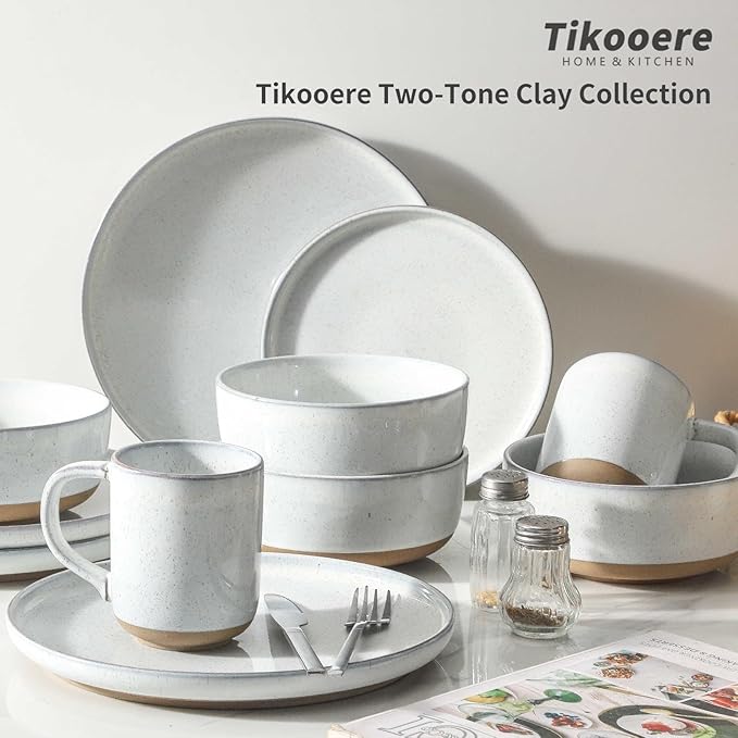Ceramic Dinner Plates Set of 4 with High Edges, 8 Inch Glacier White Plates for Salad, Pasta and Steak, Oven＆Dishwasher Safe, Stoneware Plates with Matte Terracotta Base, Porcelain,Scratch Resistant