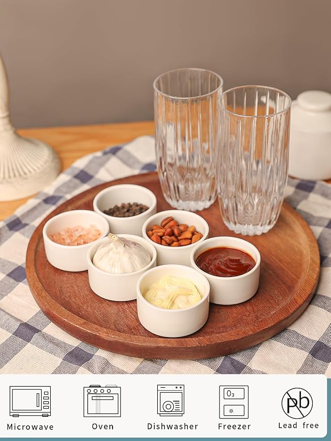 2 oz Mini Porcelain Ramekins Set of 6, Small Ceramics Souffle Dish, Exactly Designed for Dipping Sauce, Ketchup, Salsa and Jams, 60ml White