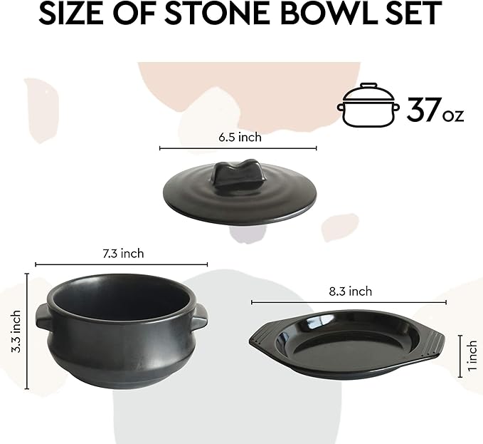 Korean Stone pot with Lid & Platter, Clay Pot for Cooking Hot Pot Dolsot Bibimbap and Soup Cookware
