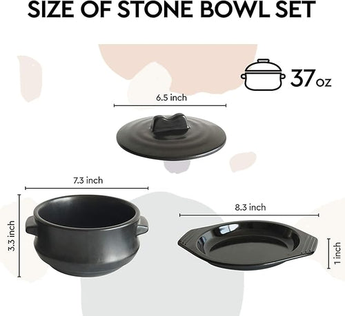 Korean Stone pot with Lid & Platter, Clay Pot for Cooking Hot Pot Dolsot Bibimbap and Soup Cookware