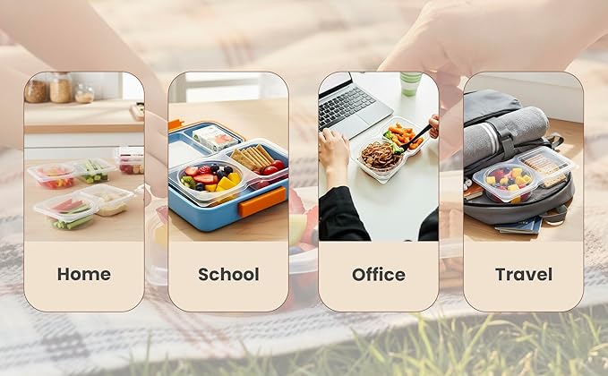 Reusable Snack Containers with Lids 20 Pack, 2 Compartment Leakproof Snackle Box Container, Portion Control Lunch Box Food Containers for Travel
