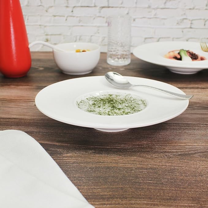 Ceramics Rimmed Soup Bowls 8.6 oz, White 11 inch Exquisite small soup plate Set of 4, Pasta plates With Rim is the best choice for hotels, kitchens, fine restaurants and gourmets
