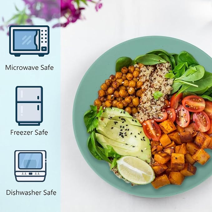 Homienly Flat Dinner Plates Set of 8 Alternative for Plastic Plates Microwave and Dishwasher Safe Wheat Straw Plates for Kitchen Unbreakable Kids Plates(Green, 10 inch)