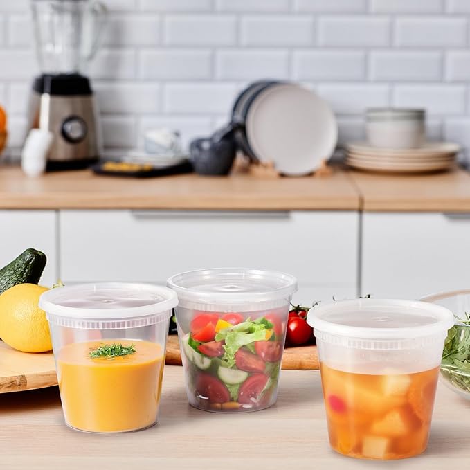 Glotoch Express 24oz Soup and Meal Prep Containers with Lids, Durable BPA-Free Plastic, Stackable Design, Microwave/Freezer/Dishwasher Safe, 240 Pack