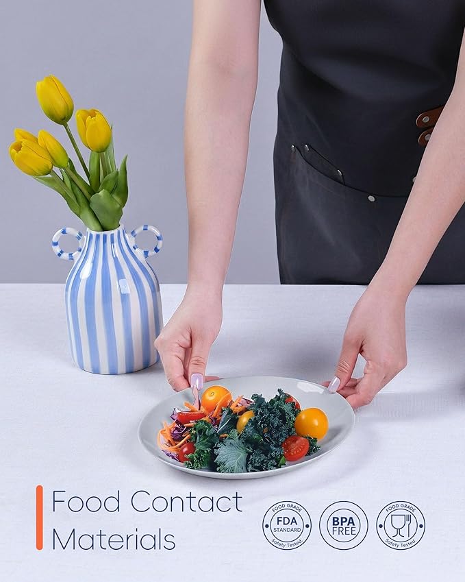 LaGlint 8.5 inch Salad Plate Set of 6, Lightweight Opal Glass Round Grey Plates for Appetizer Dessert Kitchen, Dishwasher and Microwave Safe