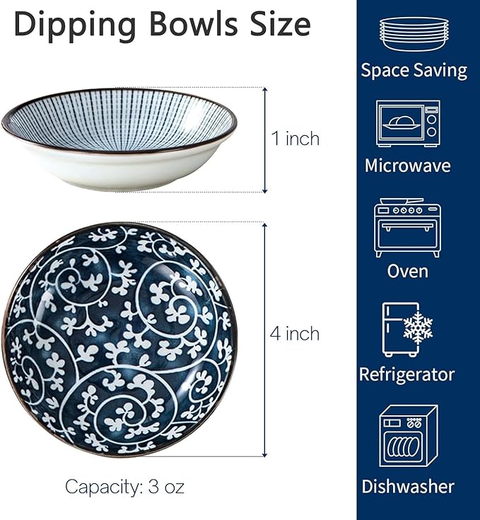6PCS Sauce Dish, Ceramic Dipping Sauce Bowls,Small Bowl,Soy Sauce Dish Dipping Sauce Bowl,Sauce Plates Tiny Bowls for Condiments Sushi Dishes Soy Sauces Ketchup Snack Side Dishes Set of 6