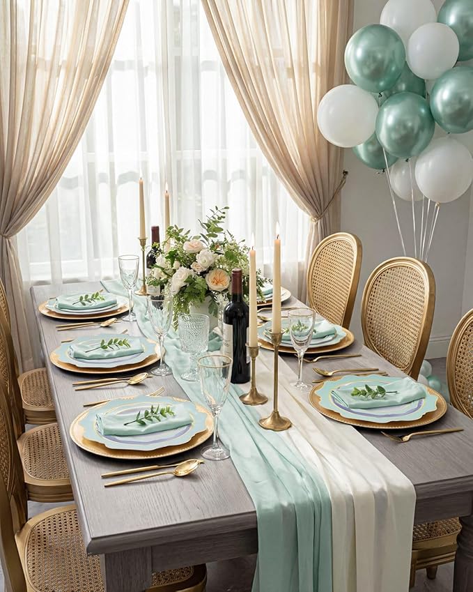 WDF 100PCS Mint Green Plastic Plates - Green Spring Plates Disposable - Heavy Duty Scalloped Plastic Plate for Parties/Wedding/Spring