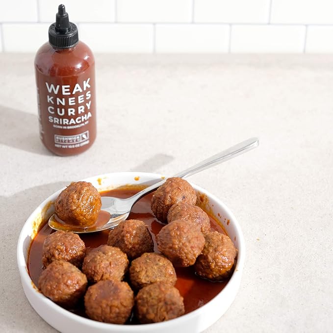 Weak Knees Curry Sriracha Hot Sauce - Infused with Aromatic Curry Spices & Bold Korean Gochujang Paste for Rice, Vegetables & Marinades - Made in the USA - 10.5oz Squeeze Bottle