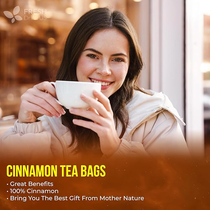 FreshDrinkUS, Premium 135 Cinnamon Tea Bags, 100% Natural & Pure, Herbal Tea, Made with Natural Materials-Corn Fiber Tea Bags, Sugar/Caffeine/Gluten Free. Warmly Taste and Balance.