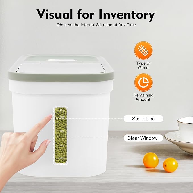 22lbs Rice Container, Large Rice Storage Container with Lid Airtight Food Cereal Container Bins Pet Food Container Household for Home, Kitchen, Grain Warehouse, Pet Store