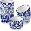 vancasso Selene 4 oz Mini Ceramic Ramekins Set of 6, Oven-Safe Baking Cups for Crème Brûlée, Soufflés, Desserts, Handcrafted Blue and White Patterns