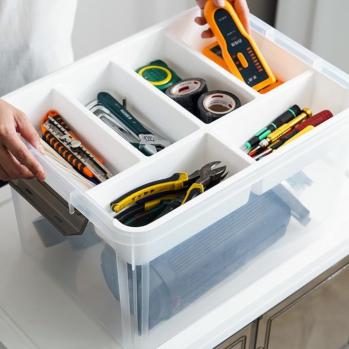 ITYLIFE CITYLIFE Citylife 32 QT Plastic Storage Box with Removable Tray Craft Organizers and Storage Clear Storage Container for Organizing Lego, Bead, Tool, Sewing, Playdoh