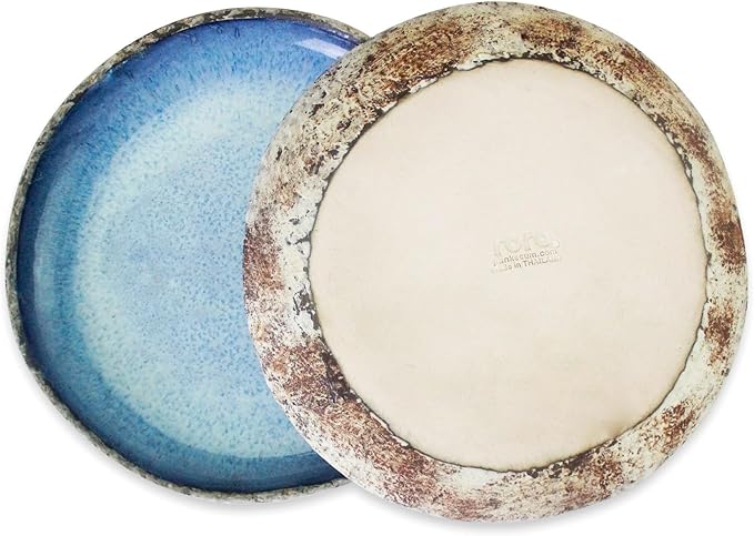 roro Rustic Coral Handmade Ceramic Stoneware Dinner Plates and Bowls, Reactive Blue Set of 2, Textured Finish (Coral, Dinner Plate)