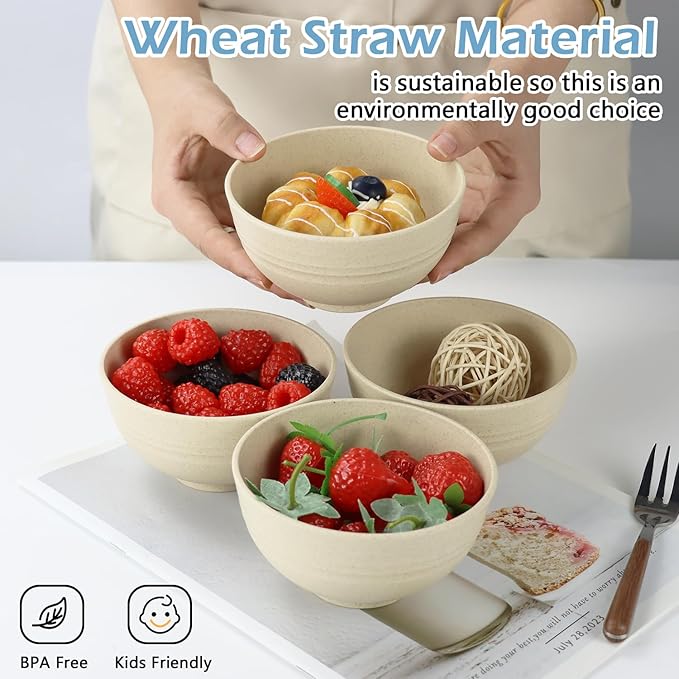 PYRMONT Wheat Straw Bowls Set of 8 Unbreakable Small Bowls 10 OZ Alternative Plastic Bowls Reusable Stackable Ice Cream Bowls for Kitchen Dishwasher & Microwave Safe Cute Bowls for Dessert,Snack-Beige