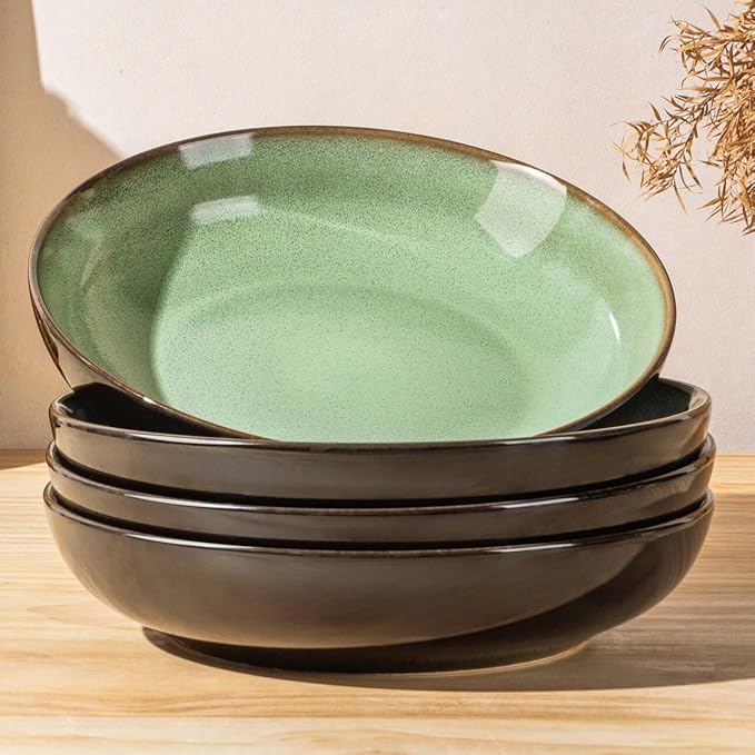LERATIO Large Pasta Bowls,38oz Ceramic Pasta Bowls,9.0" Reactive Glaze Pasta Bowl Set of 4,Microwave & Dishwasher,Oven Safe,Wide Serving Bowls for Salad,Pasta,Fruit,Scratch Resistant-Light Blue