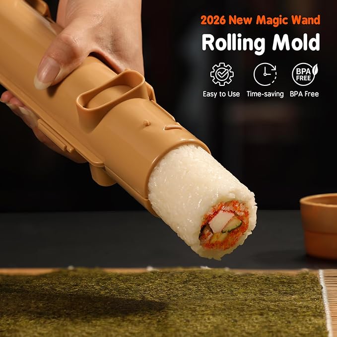 Delamu Sushi Making Kit 27 in 1 [Parent-Child] Sushi Kit, for Beginners/Pros Sushi Makers, with Bamboo Sushi Mats, Sushi Bazooka, Onigiri Mold, Rice Paddle, Sushi Knife, Guide Book & More