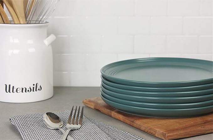 Double Line 10.5" Dinner Plate, Set of 6, Emerald Green
