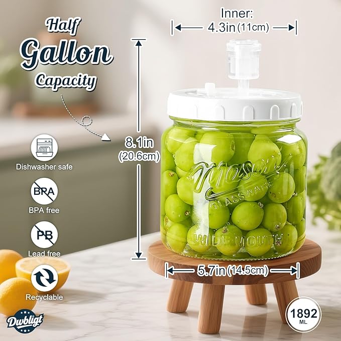 2 Pack Fermentation Jars with 3 Airlocks, Half Gallon Glass Jars with Airtight Lid, 64 oz Wide Mouth Mason Jar with Scale Line for Pickling, Mead Making, Kimchi, Sourdough and Food Containers