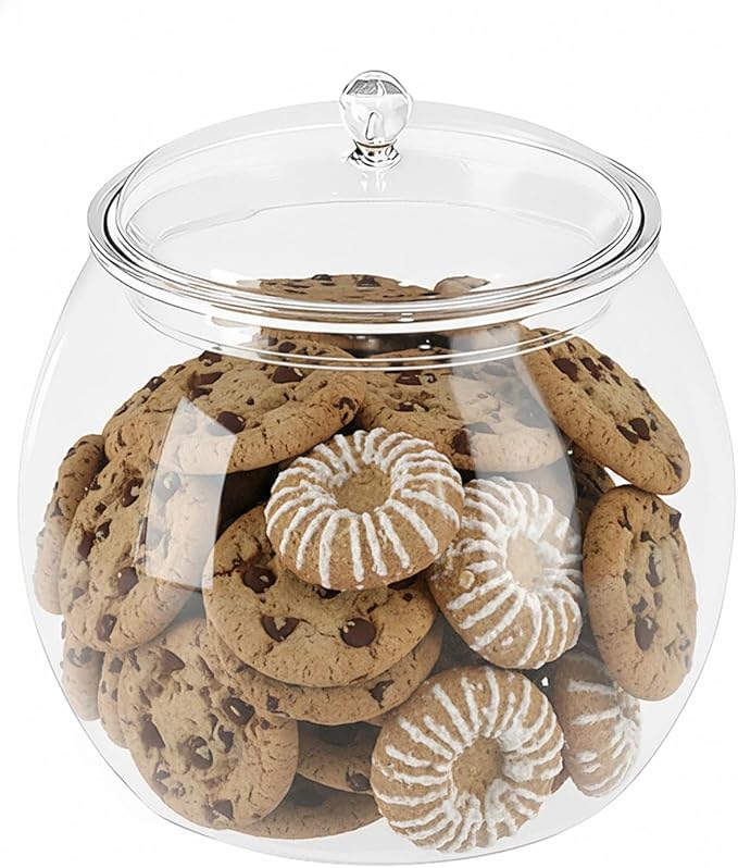 Rocutus Candy & Cookie Jar with Airtight Lid, Plastic Candy Jar Cookie Jar Jar for Pantry Organization, Sugar, Flour, Pasta, Dog Treats, Clear Food Storage Canister & Home Decoration (1 Gallon)