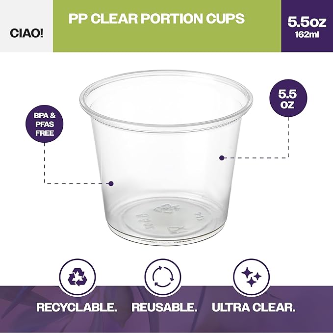 CIAO! 5.5OZ PP Clear Portion Cup, Lids Sold Separately (Case of 2,500)