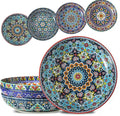 glowworm Pasta Bowls Set of 4, 42 oz Ceramic Salad Bowls for Kitchen, 9.7 Inch Colorful Serving Bowls for Soup, Dinner, Fruit, Dishwasher & Microwave Safe, Bohemian