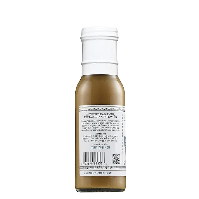 Yamasa, Artisanal Vegetarian Tonkotsu Ramen Broth Concentrate, Serves 8 Bowls, Gluten Free, No MSG Added, Non GMO, Japanese Tradition, 8oz