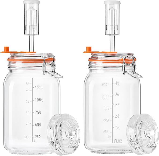 JILLMO Wide Mouth Glass Fermentation Jar with Airlock & Glass Weight, 1.5L Fermenting Jar for Sauerkraut, Kimchi, Pickles & More,Pack of 2