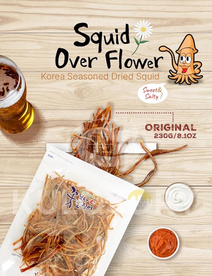KULOSORY [230g/8.1oz] Korea Seasoned Dried Squid Snack Original + Red pepper paste 10g / sweet and savory