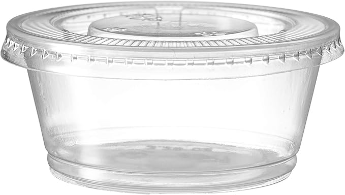 Zeml Portion Cups with Lids (3.25 Ounces, 100 Pack) | Disposable Plastic Cups for Meal Prep, Portion Control, Salad Dressing, & Medicine | Small Plastic Condiment Container