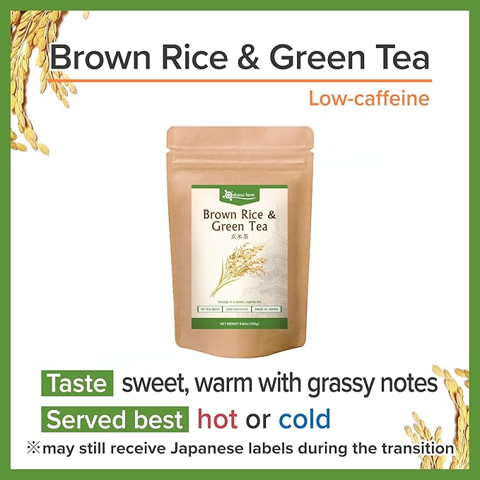 [Onkatsu Farm] Pure Genmai Brown Rice Tea with Green Tea - Caffeinated - 50 Count Pyramid Tea Bags - Japanese Tea Made In Japan