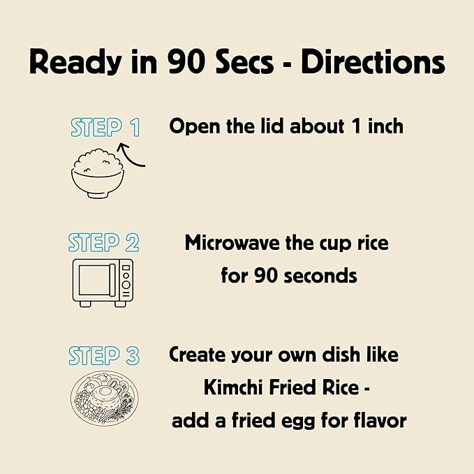 Premium Instant Rice | Sticky Sushi Rice | 0 Trans Fat/ 0 Cholesterol/ 0 Sodium | Ready in 90 Secs | Gluten-Free | Healthy Sticky White Rice Bowls (Bap) – [WHITE Rice |12 Pack] | Long Shelf Life - O'Food