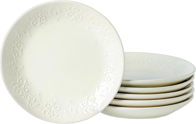 Neaylfe 6 Inch Ceramic Dessert Plates Set, Embossed Appetizer Plates for Kitchen, Lightweight Round Plates, Small Salad Plate for Cake Snacks Side Dish, Microwave Dishwasher Safe, Set of 6