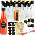gmisun Hot Sauce Bottles 5 oz, 24 Pack Vanilla Extract Bottles with Shrink Capsules, Glass Woozy Bottle with Labels, Funnel, Caps, Dripper Inserts, for Homemade Hot Sauces, Dressing