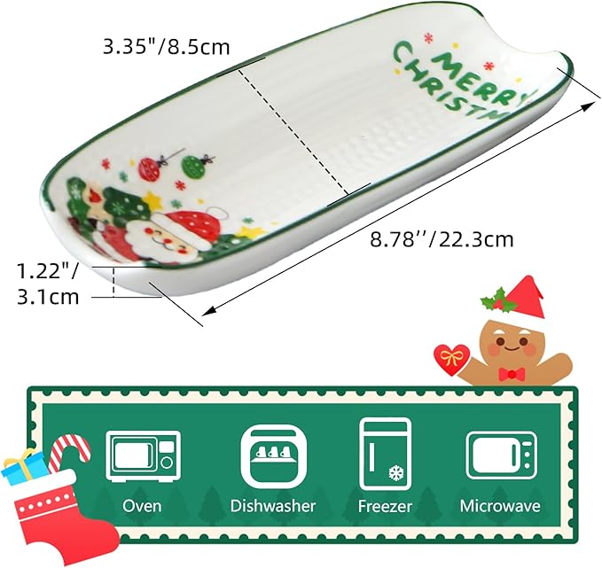 Cinf Ceramic Corn Cob Holders 8.8" Corn Dishes Set of 4, Xmas Dishes Non-slip Bottom Christmas Gifts Microwave Dishwasher Oven Safe (Xmas)