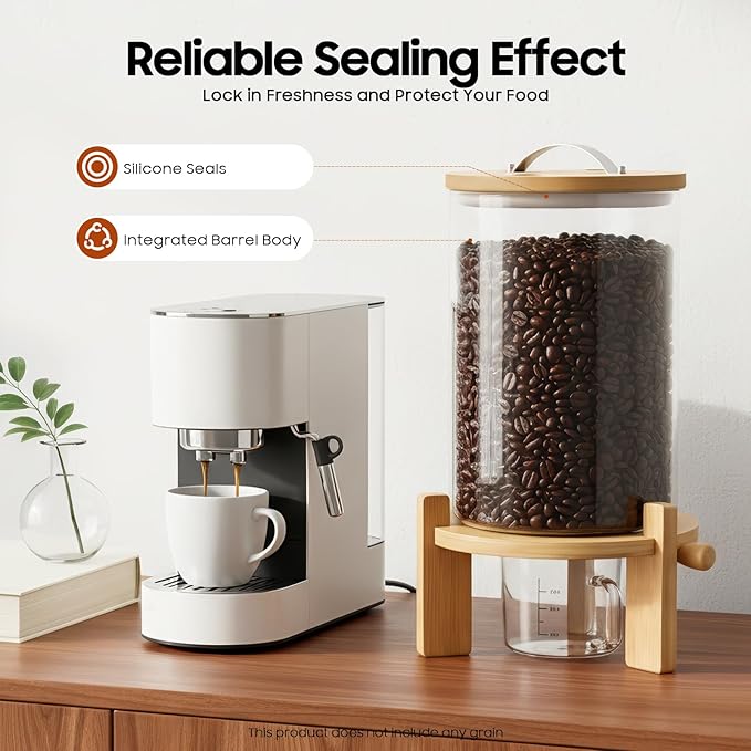 7.5L Cereal Containers Storage, Rice Glass Containers with Sealed Lids Freestanding Grain Dispenser Food Storage Bottles for Storing Rice, Flour, Coffee Beans