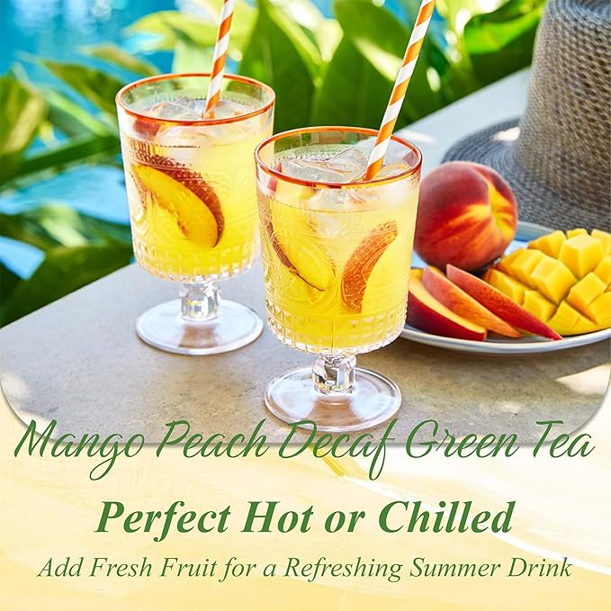 WT WEETEE Mango Peach Decaf Green Tea Bags  50 Count, Flavored CO₂  Decaffeinated Green Tea, Natural Mango & Peach Flavoring, No Add Sweeter
