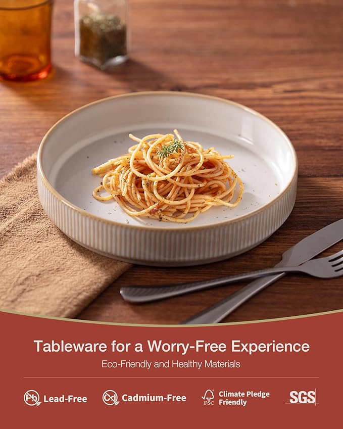 famiware Star 7.5" Pasta Bowls Set, Salad Bowl Set of 8, Double Reactive Glaze, Stackable, Ideal for Your Friend for Housewarming, Festivals, Cappuccino White