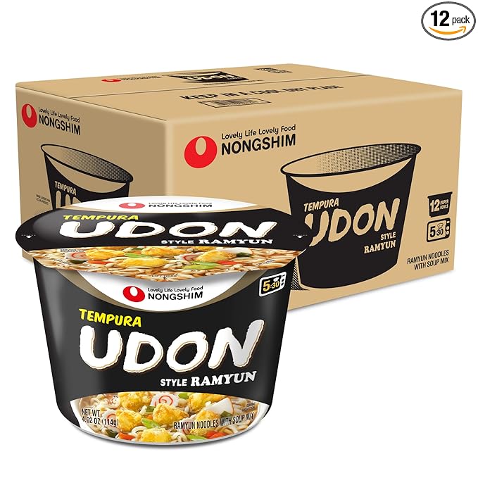 Nongshim Tempura Udon Style Noodle Soup Big Bowl, Deep & Rich Umami Flavor, Savory Broth, Microwavable, Chewy Noodles, 4.02 oz (Pack of 12)