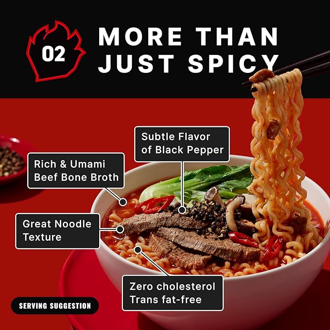 Samyang MEP Black Pepper Beef Ramen, Spicy Korean Instant Bag Noodle Soup, Authentic Bone Broth Ramyeon, Easy Cook Noodles, 3.88 oz (Pack of 4 Bags)