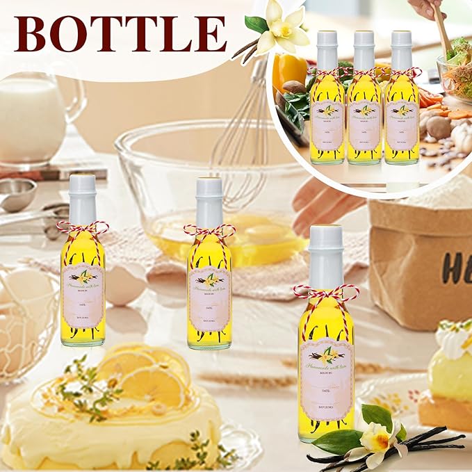 Hot Sauce Bottles 5 oz,Clear Woozy Bottles with Shrink Capsules,Small Wine Making Bottles With Lids for Bottling,Empty 5oz Glass Vanilla Extract Bottles With White Caps Set of 35