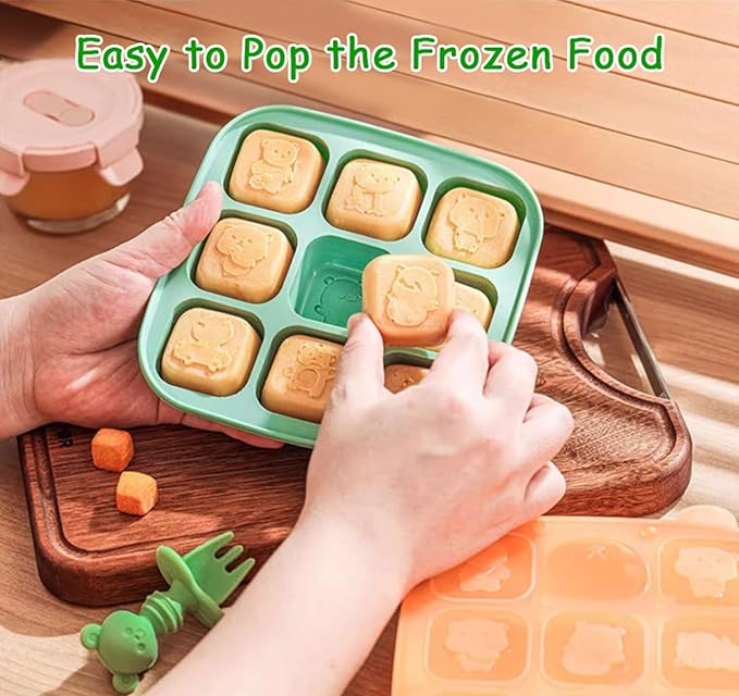 Silicone Freezer Tray with Lid, Food Storage Container for Homemade Baby Food, Vegetable, Fruit Purees, Breast Milk Feeder & Mini Nibble Combo, Breastmilk Popsicle Molds, 2 Pack(L)