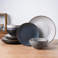 Famiware Venus Plates and Bowls Sets with Trim, 12 Pieces Speckled Stoneware Dinnerware Set for 4, Matte Multicolor - Microwave & Dishwasher Safe Dish Set, Modern Minimalist, Everyday & Formal Dining